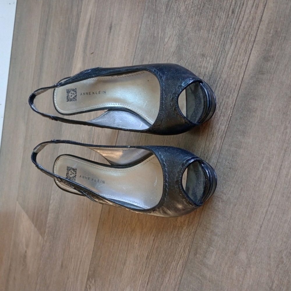 Anne Klein Black Peep Toe Sling ack Heels, Size 6.5